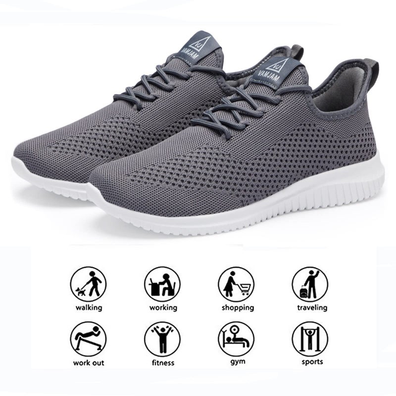 VAMJAM Men's Running Shoes Ultra Lightweight Breathable Walking Shoes Non Slip Athletic Fashion Sneakers Mesh Workout Casual Sports Shoes Grey Size 10.5 - Image 4